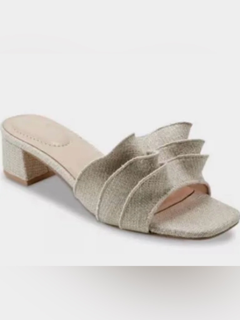 Bandolino Beige Gold Ruffle Textile Slide Mule Size 6-New